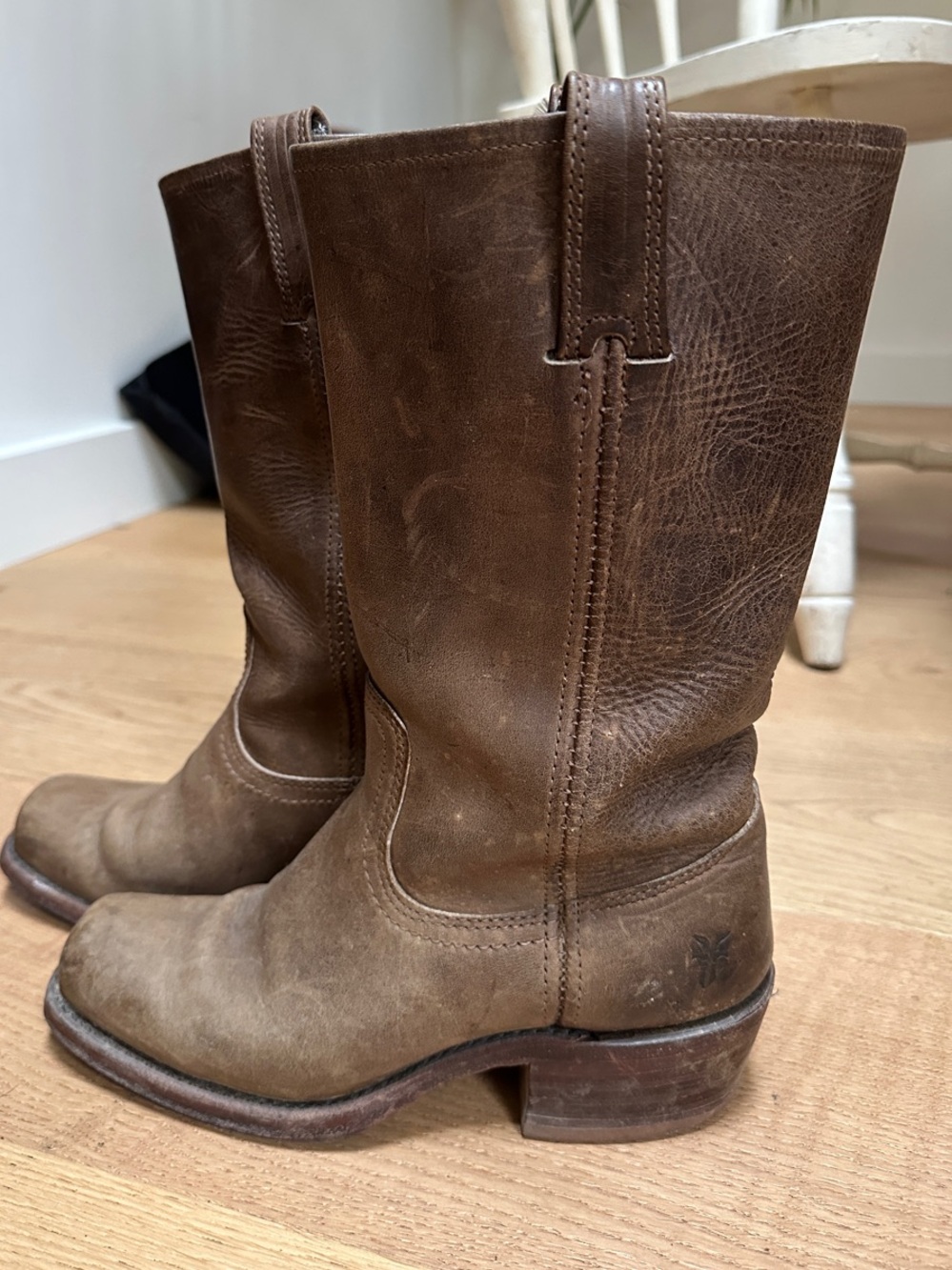 Frye Brown Leather Mid-Calf Heeled Pull-On Boots